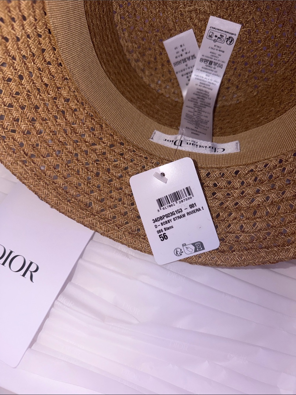 Dior Straw Riviera Hat in Natural Beige with White Tag - Picture 6 of 6